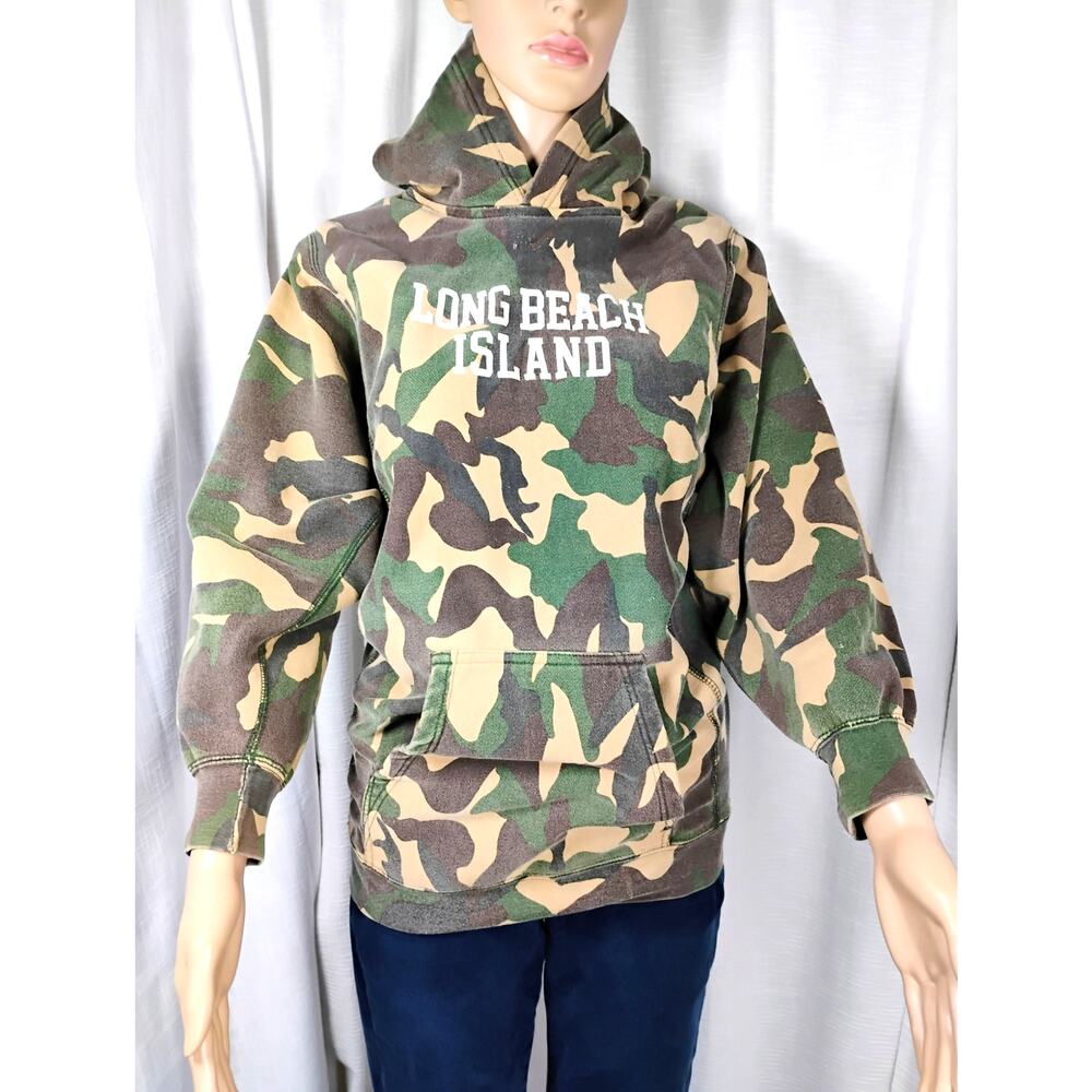 Vintage MV Sport Youth XL Camo Hoodie Long Beach Island Kangaroo Pocket